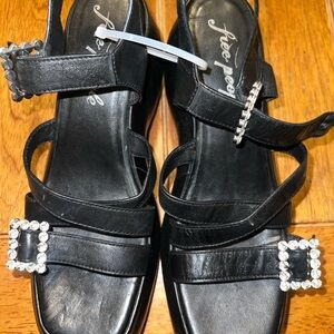 Free People Brooklyn Ankle Strap Platform Sandal in black leather